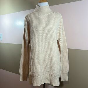 ABOUND Size Small Beige Oatmeal/Light Heather Mock Neck Ribbed Long Sweater